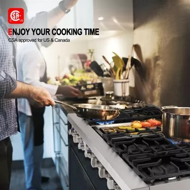 GASLAND Chef 48'' Gas Rangetop With Indicator Light 6 Deep Recessed Sealed Burners & Griddle Continuous Cast Iron Grates - Silver 4 GASLAND Chef 48'' Gas Rangetop With Indicator Light 6 Deep Recessed Sealed Burners & Griddle Continuous Cast Iron Grates - Silver - Image 2