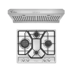 2 Piece Kitchen Package With 24" Gas Cooktop & 30" Ductless Under Cabinet Range Hood - N/A - Silver