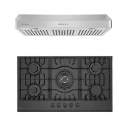 2 Piece Kitchen Appliances Packages Including 30" Gas Cooktop And 36" Under Cabinet Range Hood - Black