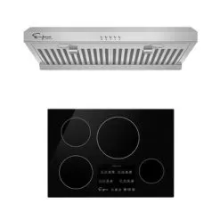 2 Piece Kitchen Package With 30" Induction Cooktop & 30" Ductless Under Cabinet Range Hood - N/A - Silver