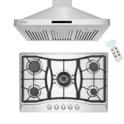 2 Piece Kitchen Appliances Packages Including 30" Gas Cooktop And 36" Wall Mount Range Hood - Silver
