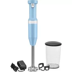 KitchenAid Cordless Variable-Speed Immersion Blender In Blue Velvet With Whisk And Blending Jar